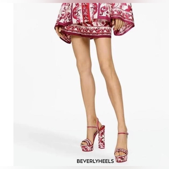 💯 Authentic DOLCE &GABBANA Keira Maiolica Leather Fuchsia &White Platform Sandal - Picture 3 of 17